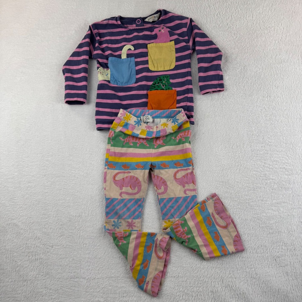 Gorman Kids 2 Piece Set Toddler 2-3 Purple Pink Striped‎ Cat Top Flare Pants